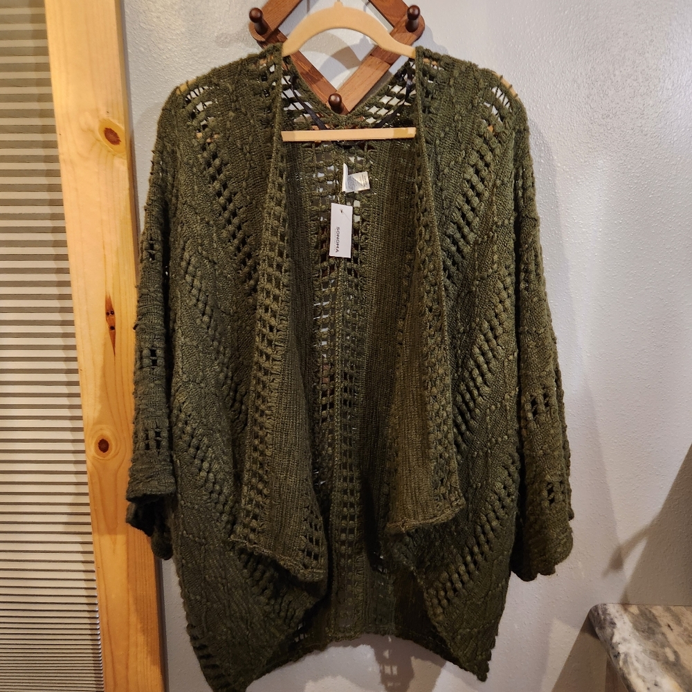 Sonoma Olive Green Cardigan Sweater O/S fits like Large NWT